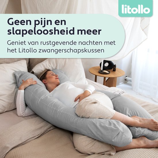Litollo® Schwangerschaftskissen XXL – Stillkissen – Körperkissen – Body Pillow – 280 cm – Abnehmbarer Bezug – Grau