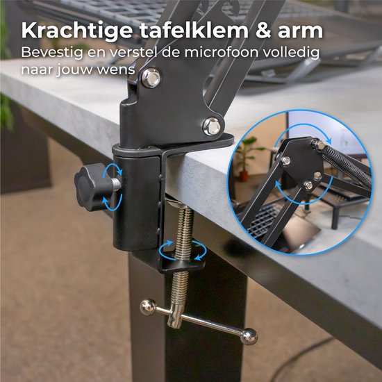 Nuvance - USB-Mikrofon mit Arm - für PC und Gaming-Mikrofon - mit Rauschfilter - inklusive USB-C-Konverter - Streaming-Mikrofon - RGB
