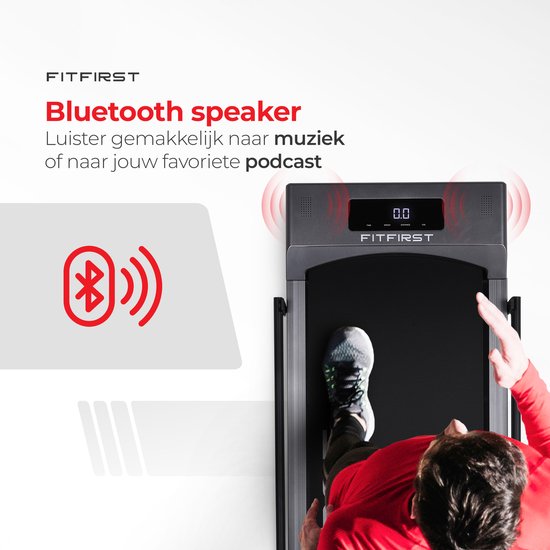 FitFirst® Jogger - Laufband mit eingebauten Lautsprechern und App - Zusammenklappbar und mobil - Mit Fernbedienung - Display mit Trainingsinformationen - Telefonhalterung - Bluetooth - Heimtrainer Fitness - Ideal für unter dem Schreibtisch