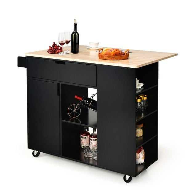 Coast Küchenwagen Servierwagen auf Rädern - Kücheninselwagen - 124 x 43 x 92 cm - Schwarz