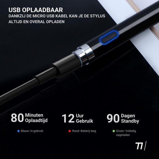 Tikkens 2 in 1 Active Stylus Pen - Bleistift geeignet für Tablet, Ipad, Android und Apple Phones - Schwarz