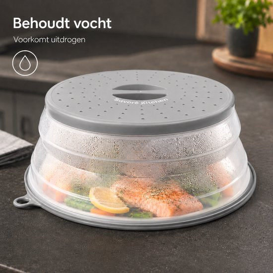 Savoré Kitchen Mikrowellen-Deckel 27 cm – zusammenklappbar – mit Dampföffnungen – BPA-frei – transparent & grau