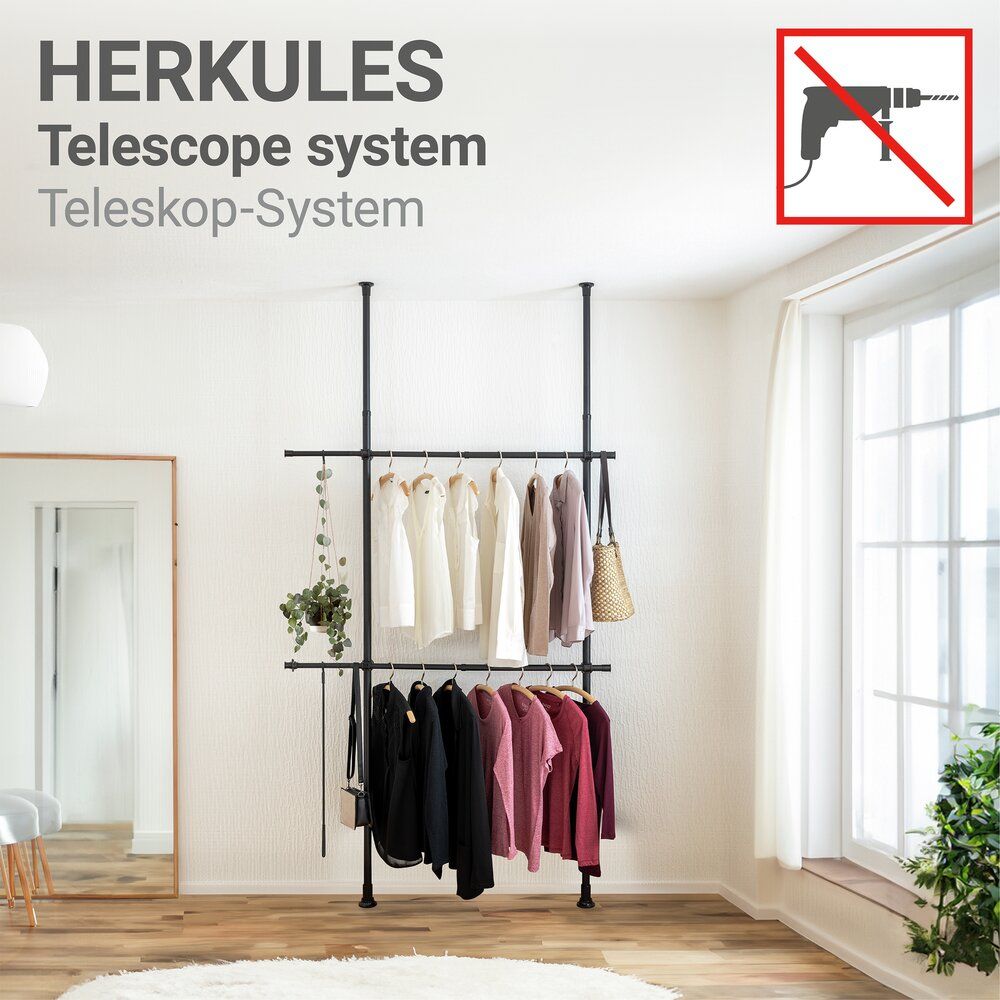 WENKO Herkules Kleiderstangen Schwarz – 2-teilig – verstellbar 75–120 cm