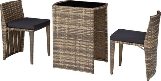 tectake - Bistro-Geflecht, platzsparend zusammenklappbar, Gartenmöbel-Set mit 2 Stühlen und Tisch, Gartenmöbel, Sitzgruppe für Garten, Wintergarten, Balkon, Terrasse - natur - Poly-Rattan
