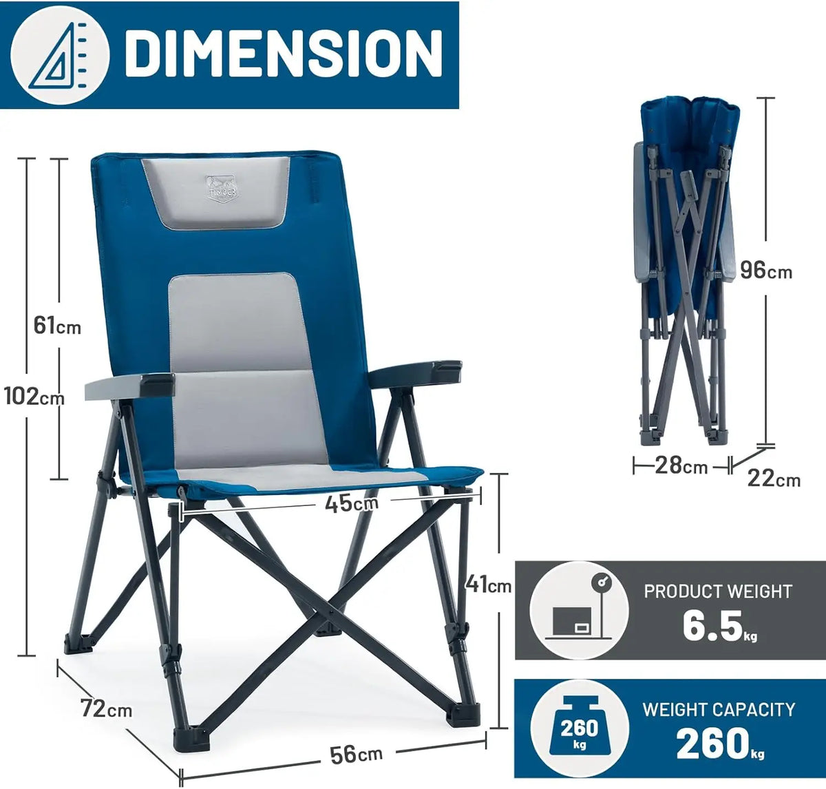 Timber Ridge Klappbarer Campingstuhl, 2er-Set – Tragkraft 260 kg – Blau – Polyester und Stahl