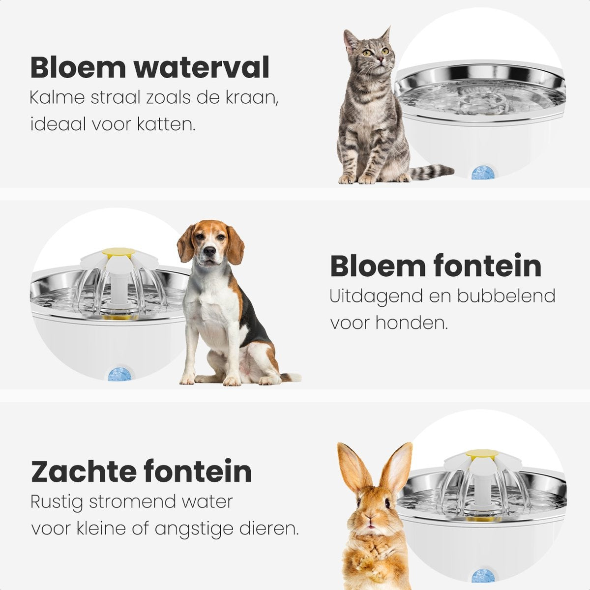 Auronic Trinkbrunnen - Wasserbrunnen für Katzen und Hunde - 2.4L - Tiertränke - Inkl. 4 Filter und 2 Bürsten - Weiß