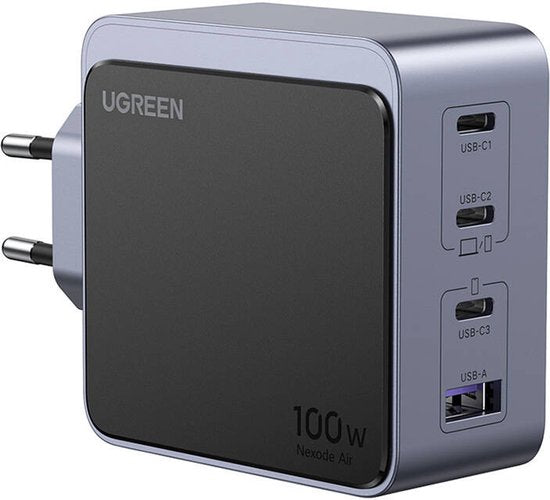 Ugreen Nexode S 100 W 4-Port-GaN-Schnellladegerät EU grau Mobilcomputer, Mobiltelefon, Laptop, Powerbank, Tablet Grau Netzteil für den Innenbereich