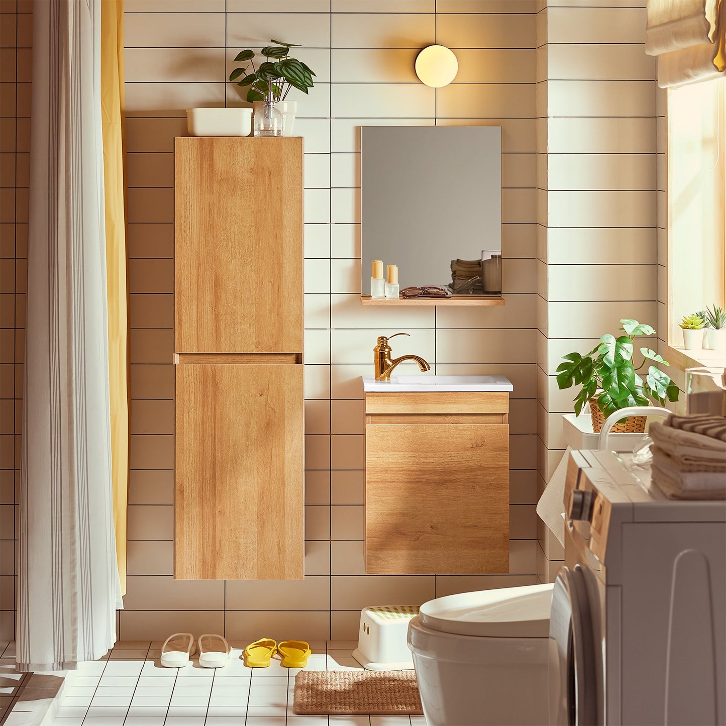 SoBuy BZR175-N Hoher schmaler Badezimmerschrank, Hängeschrank, Natur, 35 x 120 x 30 cm
