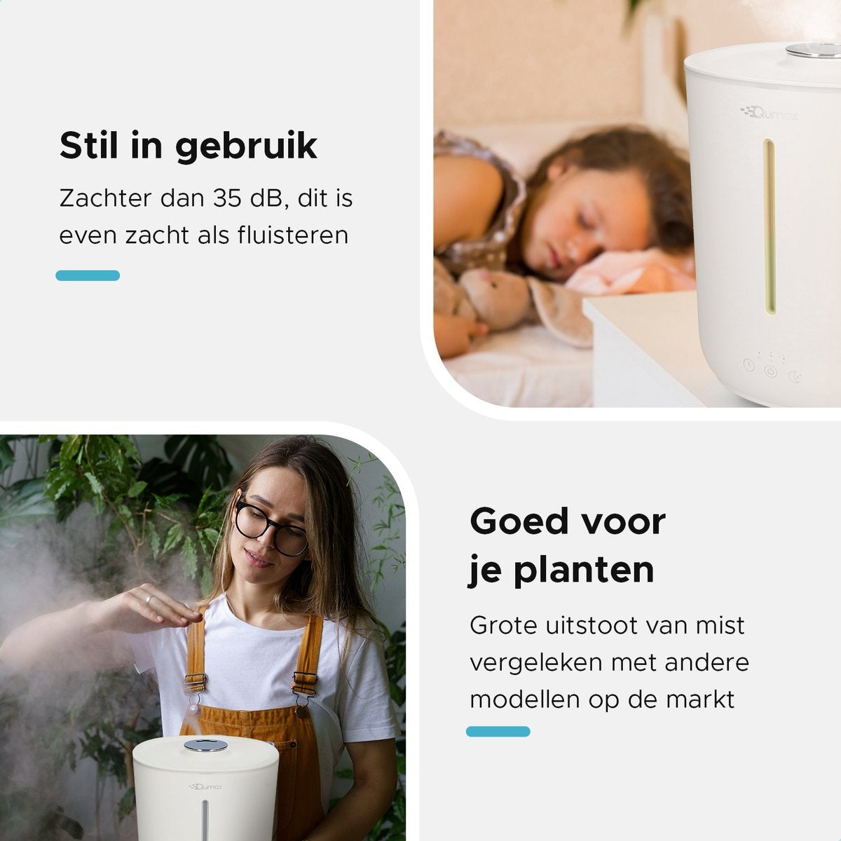 Qumax Luftbefeuchter mit Aromatherapie 2,8L - verschiedene Stufen - leises Design