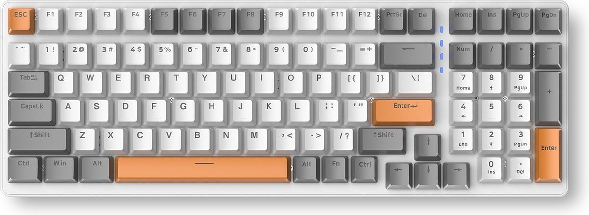 Fuegobird K3 Mechanische Gaming-Tastatur - 100 Tasten - Roter Schalter - QWERTY - Mechanische Tastatur mit RGB-Hintergrundbeleuchtung - Weiß/Orange
