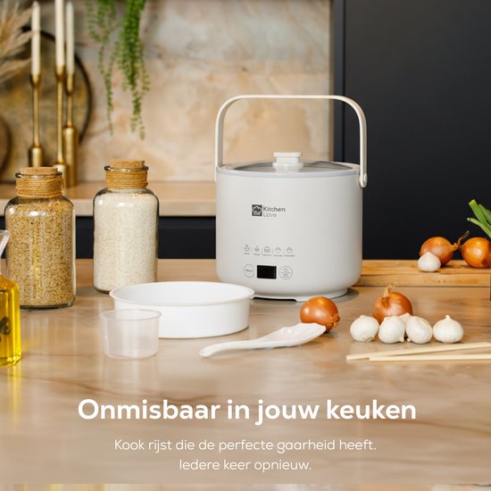 KitchenLove Reiskocher - 0.4L - Multikocher - Langsamkocher - 1 bis 2 Personen - Klein - Cremeweiß
