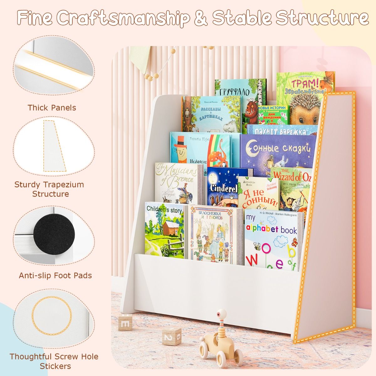 Coast Kinderbuchregal – 4 Fächer – Zeitschriftenhalter – weiß