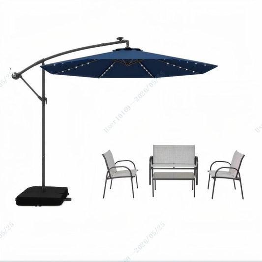 5-teiliges Gartenset mit 3 m Schwebeschirm und LED-Beleuchtung – Blau/Grau