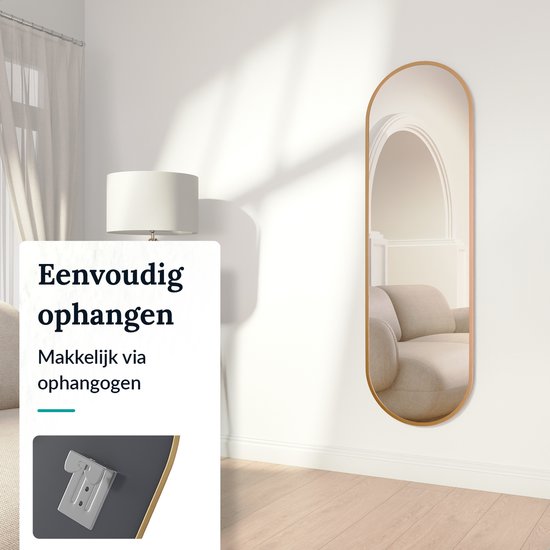 Mirlux Ovaler Spiegel - Einbauspiegel - Hängend mit Rahmen - Wandspiegel - Make up Spiegel - 160 x 50 cm - Gold