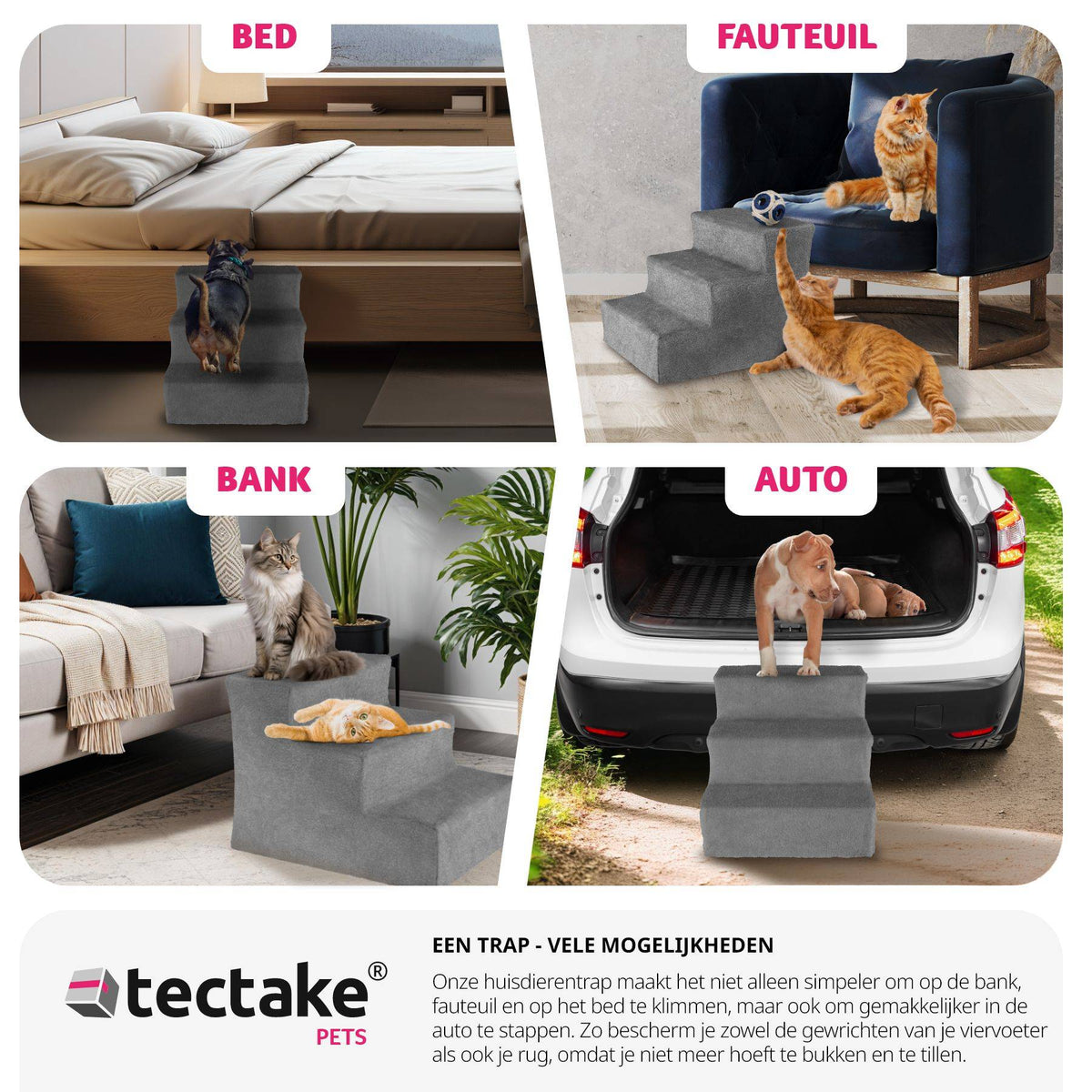 Tectake Pet Steps Paw Path - Grau - 37 x 45 x 34,5 cm - 3 Stufen