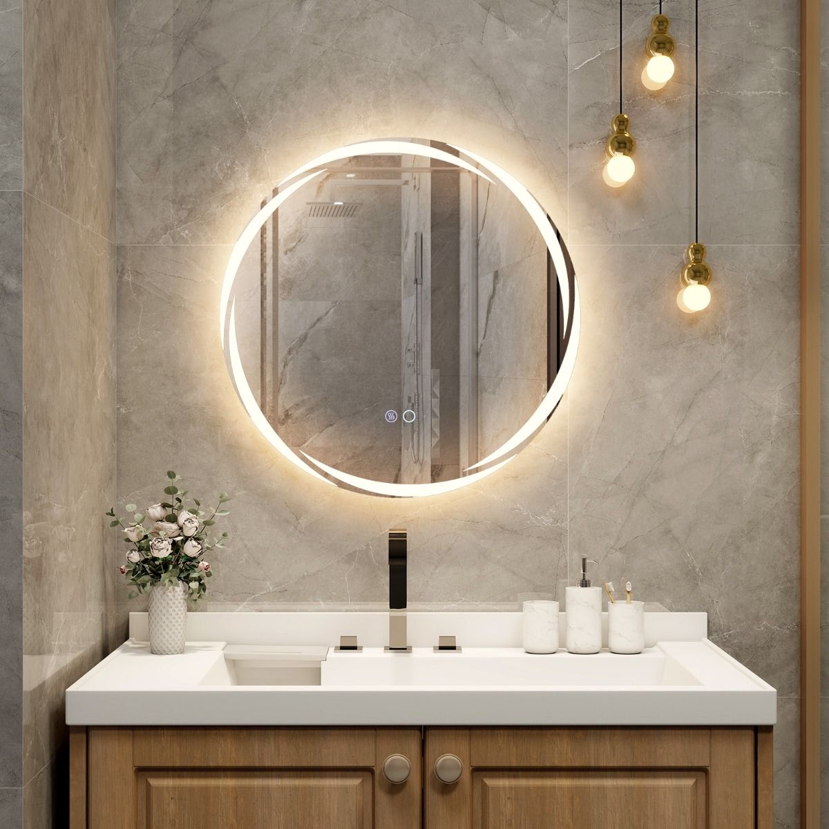 Coast 60x60 cm LED-Badezimmerspiegel Rund Silber mit dimmbarer 3-Farben-Beleuchtung, Anti-Beschlag und Memory-Funktion
