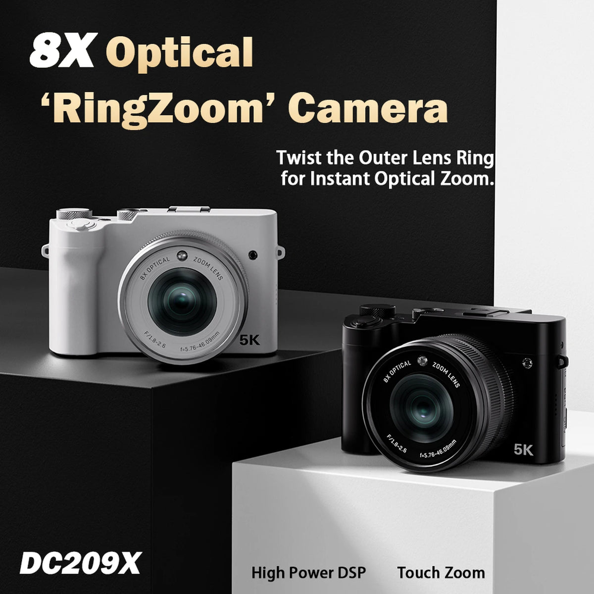 Songdian-Digitalkamera – 5K und 64 MP – 8-facher optischer Zoom – Weiß