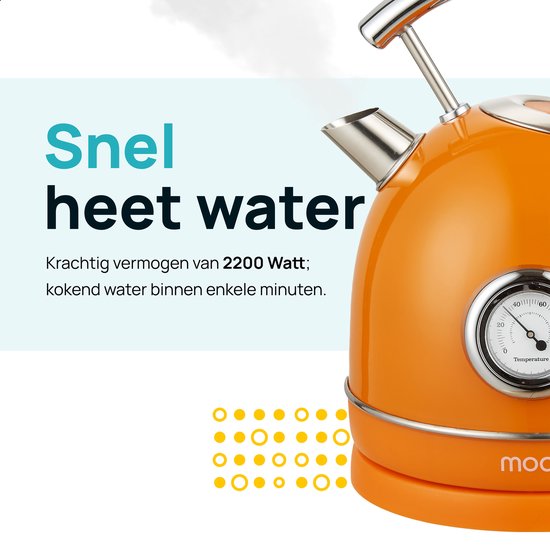 MOA Wasserkocher Retro - 1,8L - Retro - 2200W - Edelstahl - Orange