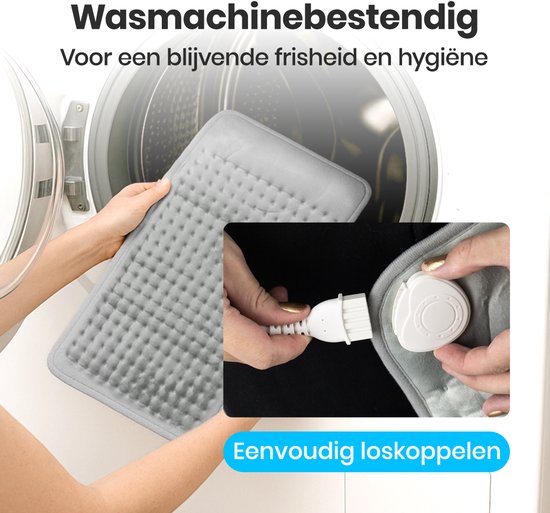 Auronic Heat Pillow Electric - XXL - 60x30cm - Nacken und Schultern - waschbar - Heizkissen - Elektrisches Kissen - Grau