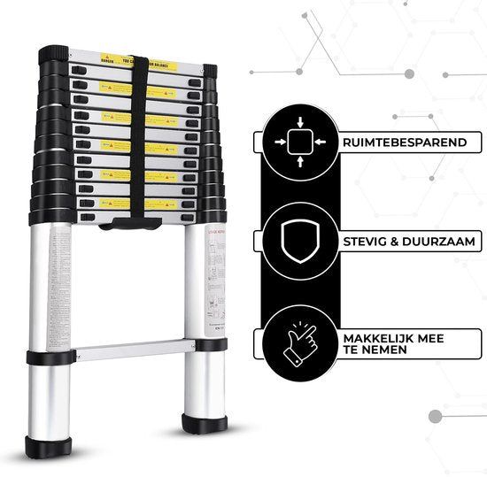 Outbee Teleskopleiter - Teleskop-Klappleiter - 3,8 m Arbeitshöhe - Aluminium