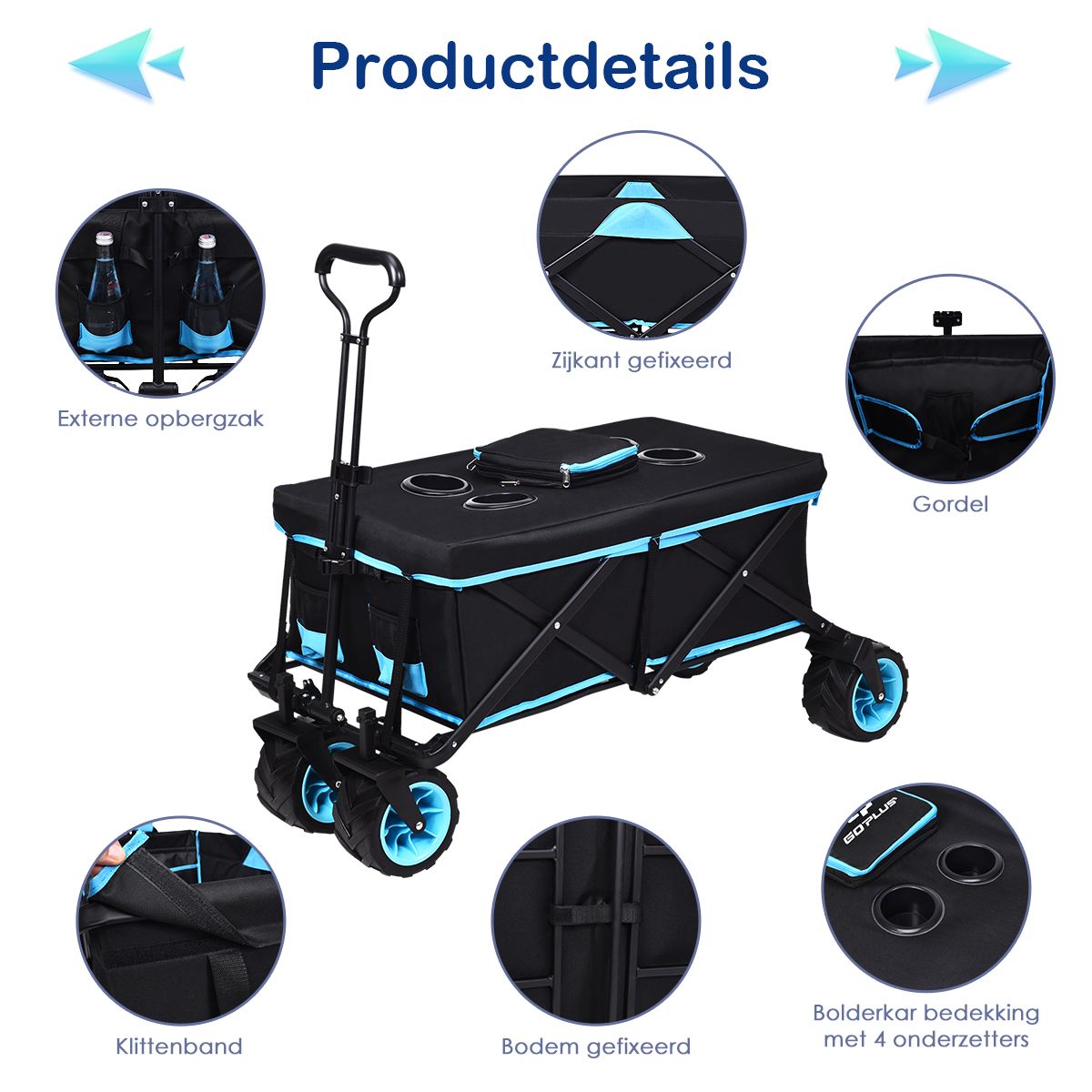 Faltbarer Wagen Coast - Max. 50 kg - 118 x 55 x 97 cm - Schwarz / Blau