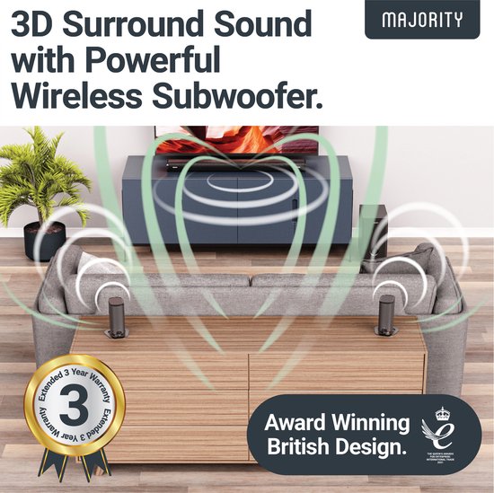 Majority Everest Dolby Audio Soundbar + Subwoofer + Lautsprecher
