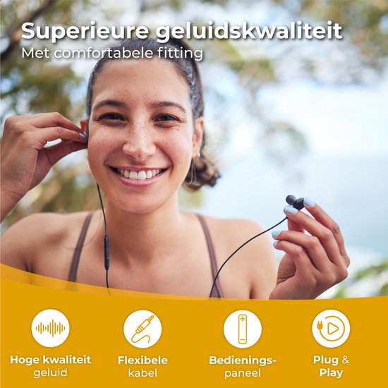 Nuvance - Ohrhörer mit Kabel - 3,5-mm-Klinkenanschluss - Ohrhörer mit Kabel - In-Ear-Kopfhörer mit Kabel und Mikrofon - Schwarz