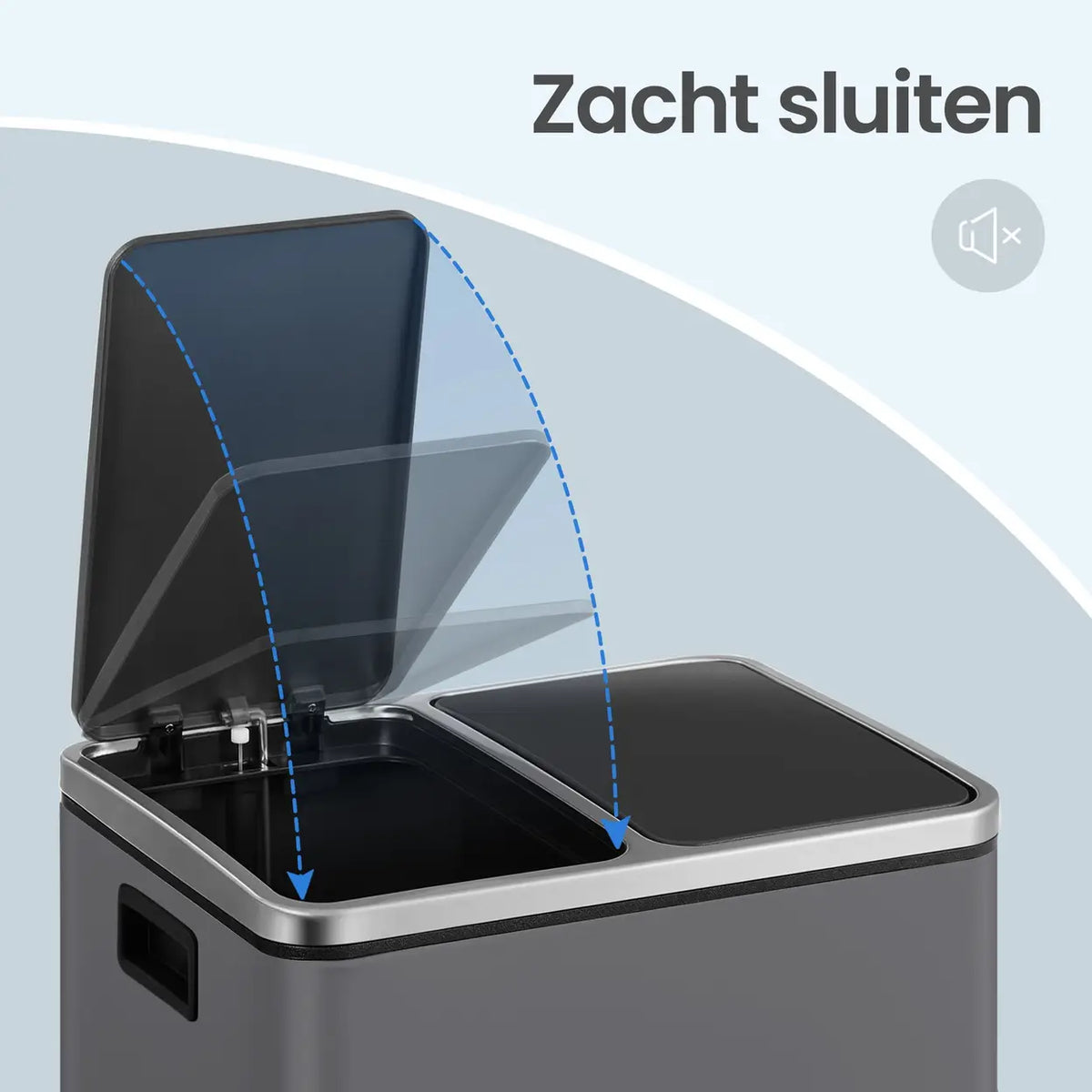 JOYFURNOS Mülleimer 16 l – 41,8 × 35,9 × 44,5 cm – Grau – Zwei Fächer mit Softclose