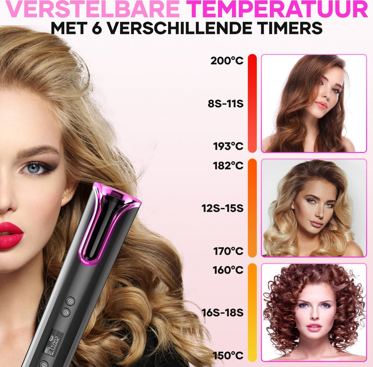 MoreWomenÂ® Automatischer Lockenstab - Kabelloser Lockenstab - 150Â°C-200Â°C - Wiederaufladbar & mit Einsätzen