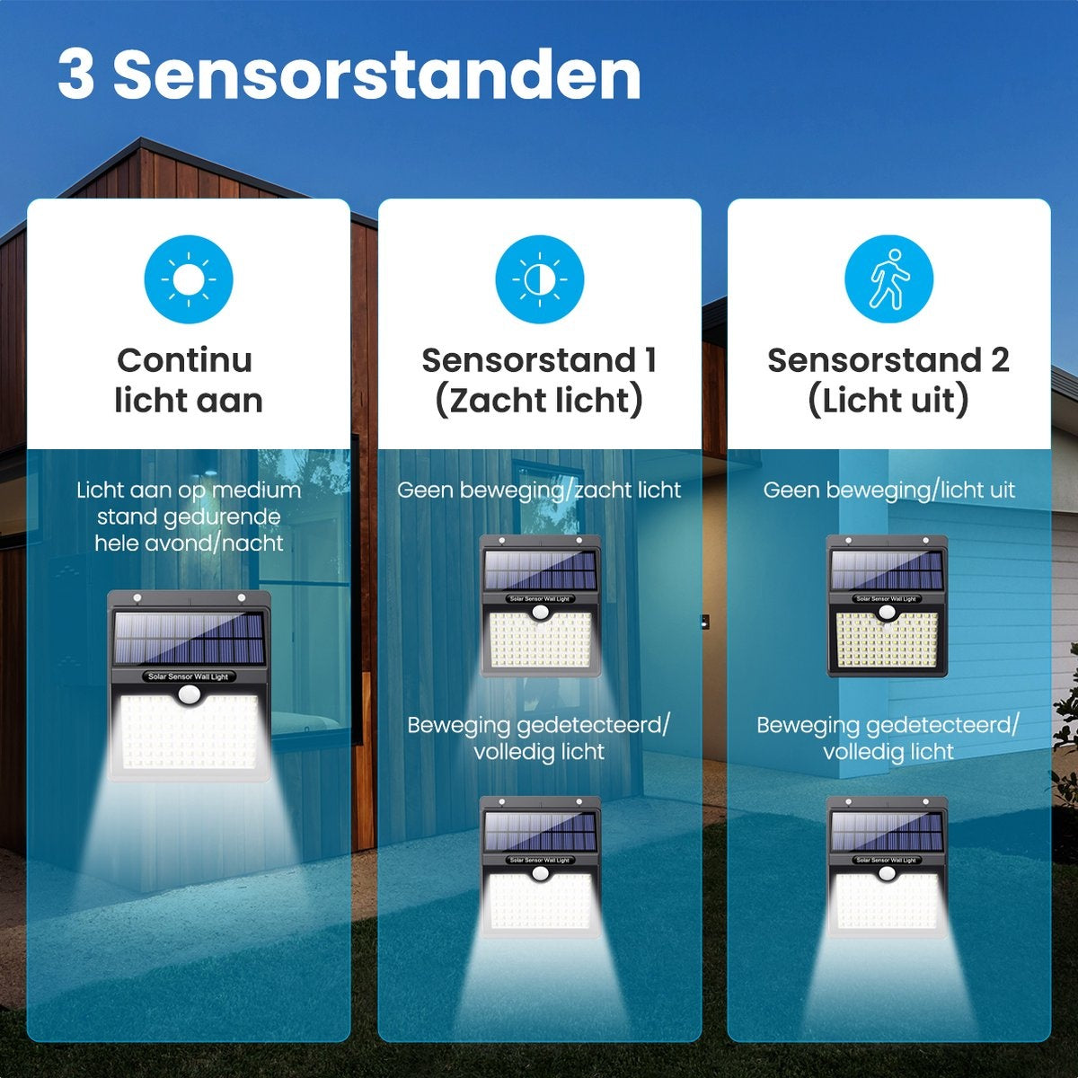 Auronic Solar Außenleuchte mit Bewegungssensor - Wandleuchte mit Sensor - Solar - 97 LEDs - IP65 - 2 Stück - Schwarz