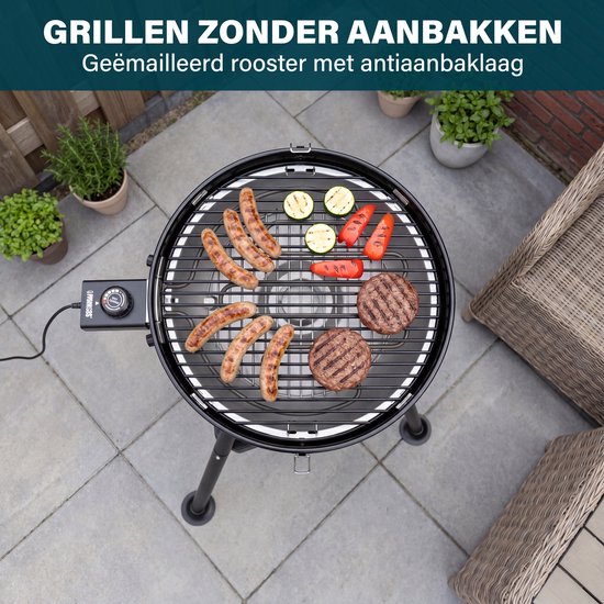 Princess Hybrid Kugelgrill – Elektro- und Holzkohlegrill – 2000 W – Verstellbarer, abnehmbarer Thermostat – Beschichteter Grillrost – Deckel mit integriertem Thermometer – 112270