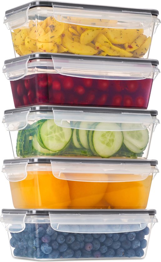 Stosh Freshness Schalen - Meal Prep Schalen - Gefrierschalen - 5 Stück - 1L - Kunststoff - BPA frei
