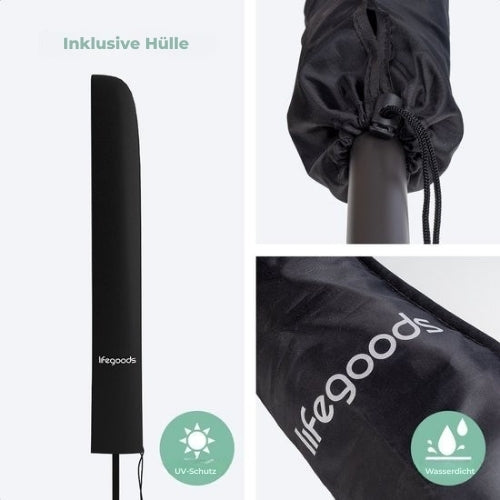 LifeGoods Sonnenschirm - 200x125cm - 30Â° neigbar - wasserdicht - mit Bezug - Taupe