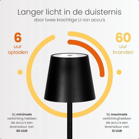 Goliving Tischlampe Wiederaufladbar - Kabellos und dimmbar - Moderne Touch-Lampe - Nachtlampe für das Schlafzimmer - 26 cm - Schwarz