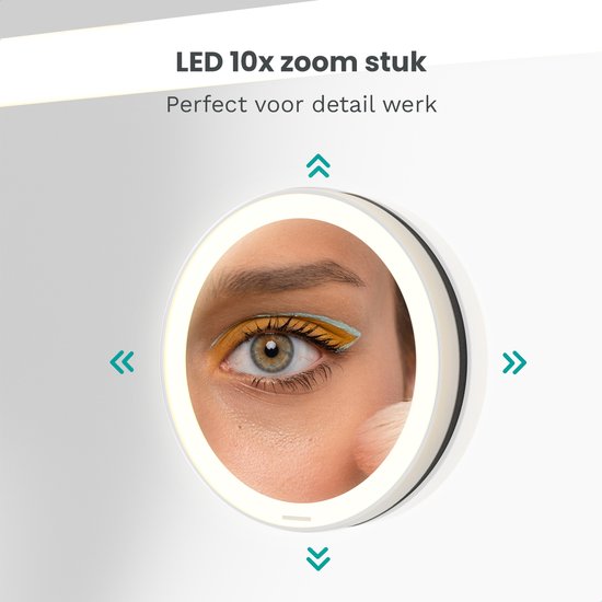 Mirlux Hollywood Mirror 80x60CM - 2 Bluetooth-Lautsprecher - USB & USB-C Ladeanschlüsse - LED-Beleuchtung - Schminkspiegel - 10x Zoom - Aufhängbar - Weiß