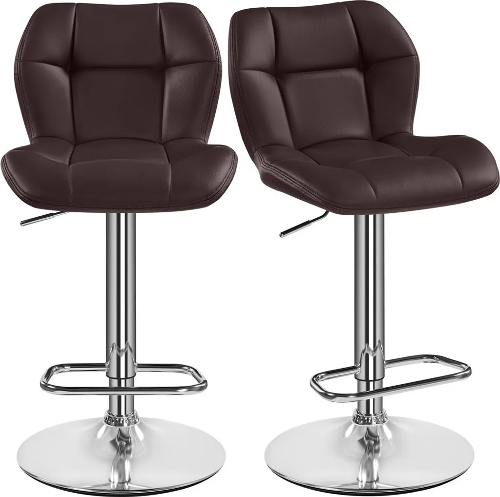 Yaheetech Barhocker-Set, 2er-Set – Braun – Verstellbare, um 360° drehbare Barhocker mit Rückenlehne und Fußstütze