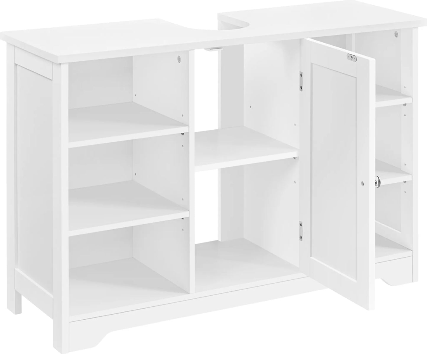 Yaheetech Waschtischmöbel mit verstellbaren Einlegeböden - ausgestattet mit Siphonaussparung und offenen Seitenfächern und Schranktür - für Bad und Toilette - Weiß Mdf - 90 x 30 x 60 cm