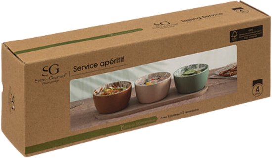 Secret de gourmet Servierbrett für Häppchen / Nüsse – 3 Schälchen – Tapas- und Saucenschälchen – Farbmischung – Häppchen-Platte