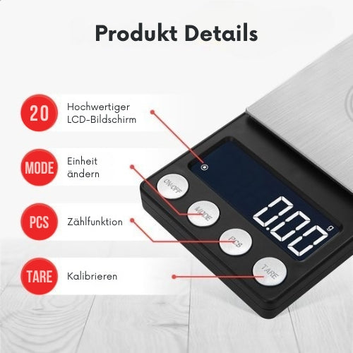 Kitchenwell - digitale Mini-Präzisionsküchenwaage - batteriebetrieben - 0,01 bis 200 Gramm - 14,2 x 7,5 cm
