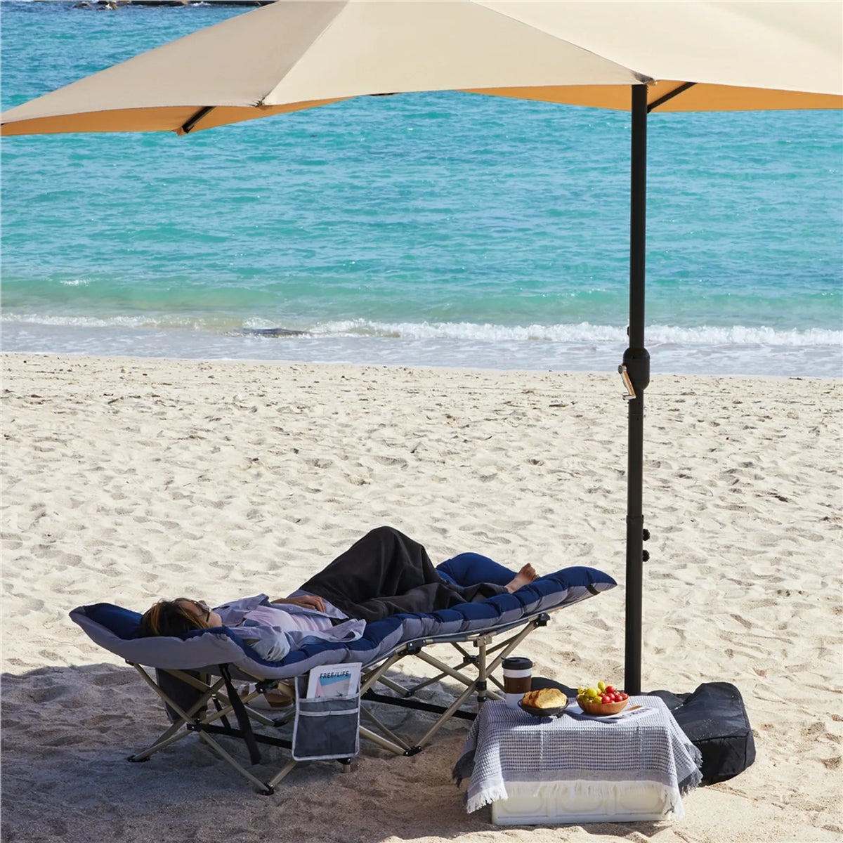 Yaheetech Camping Bett faltbar 150 kg - Ausgestattet mit weicher Matratze und Seitentaschen und enthält Tragetasche - Für Camping und Büro - Grau und Blau 600D Oxford und Metall - 191 x 67 x 56 cm