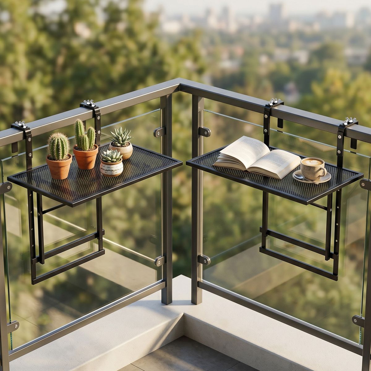 Coast Balkon-Hängetisch-Set – 2-teilig – Zusammenklappbar – Höhenverstellbar – Schwarz