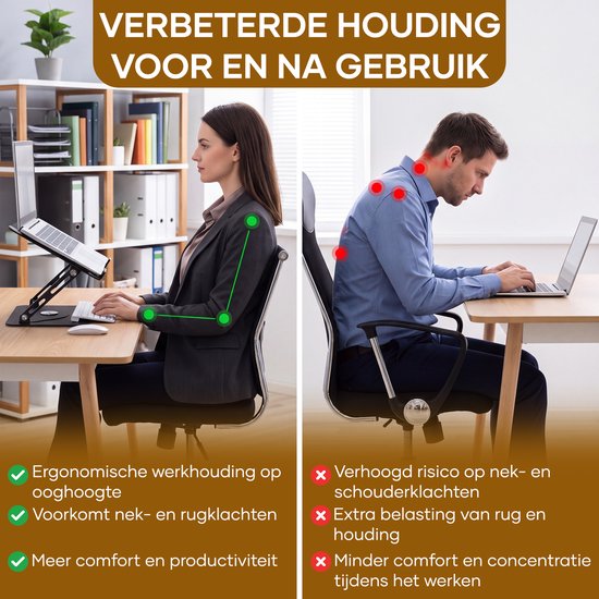 Villux Laptop-Ständer, ergonomisch – Verstellbarer Laptop-Ständer – Laptop-Halterung – Laptop-Ständer – Laptop-Erhöhung – Zusammenklappbarer Laptop-Ständer – Inklusive E-Book – Inklusive Mauspad