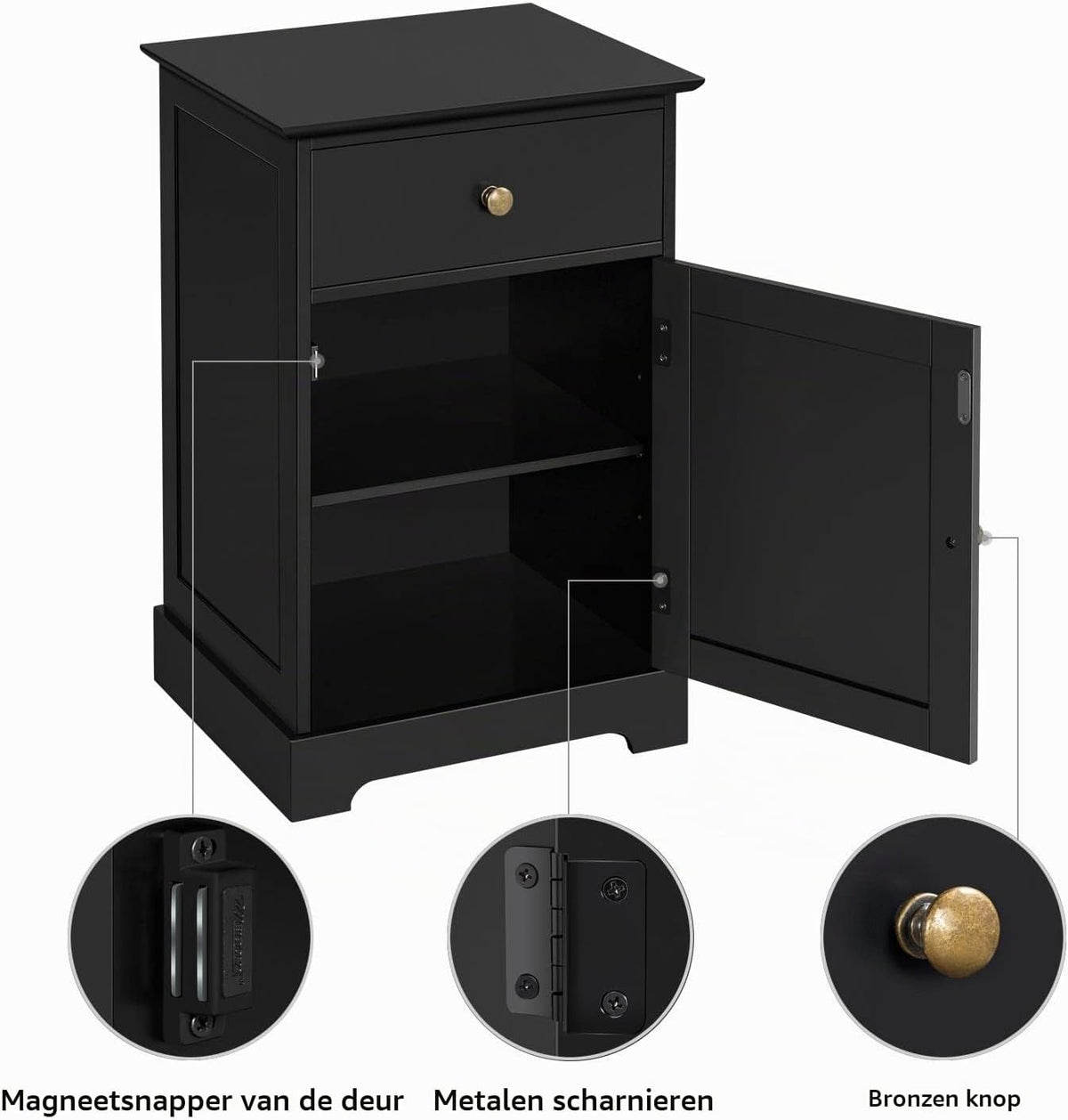 Yaheetech Nachttisch – Schwarz – 40 x 35 x 60 cm – Mit Schublade und verstellbarem Einlegeboden