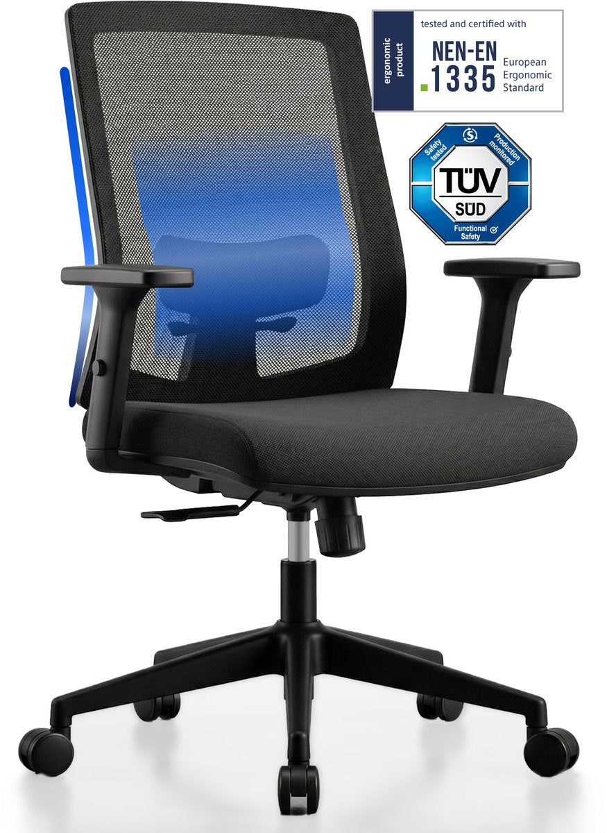 Backerz Low Mesh Bürostuhl Schwarz – 51 cm Sitztiefe – Ergonomisch – Bis zu 140 kg