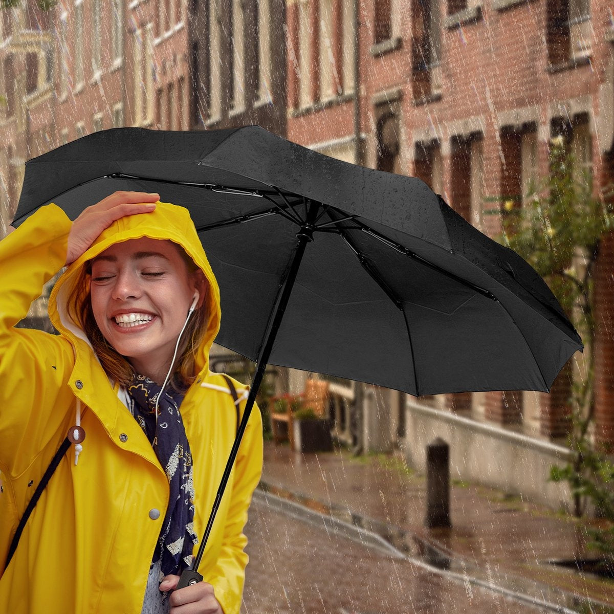 TRVLMORE Automatischer Regenschirm sturmfest - bis zu 100km p/h - Ã˜ 107 cm - Schwarz