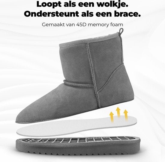 Hausschuhe Damen - Hausschuhe - Damenstiefel - Rutschfest - Memory Foam Fußbett - Grau - Größe 42