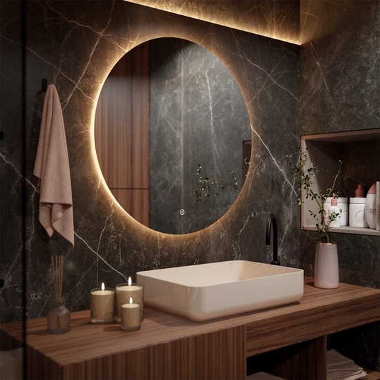 Mirlux Badezimmerspiegel mit LED-Beleuchtung & Heizung - Wandspiegel rund - Anti-Kondensations-Duschspiegel - 100CM