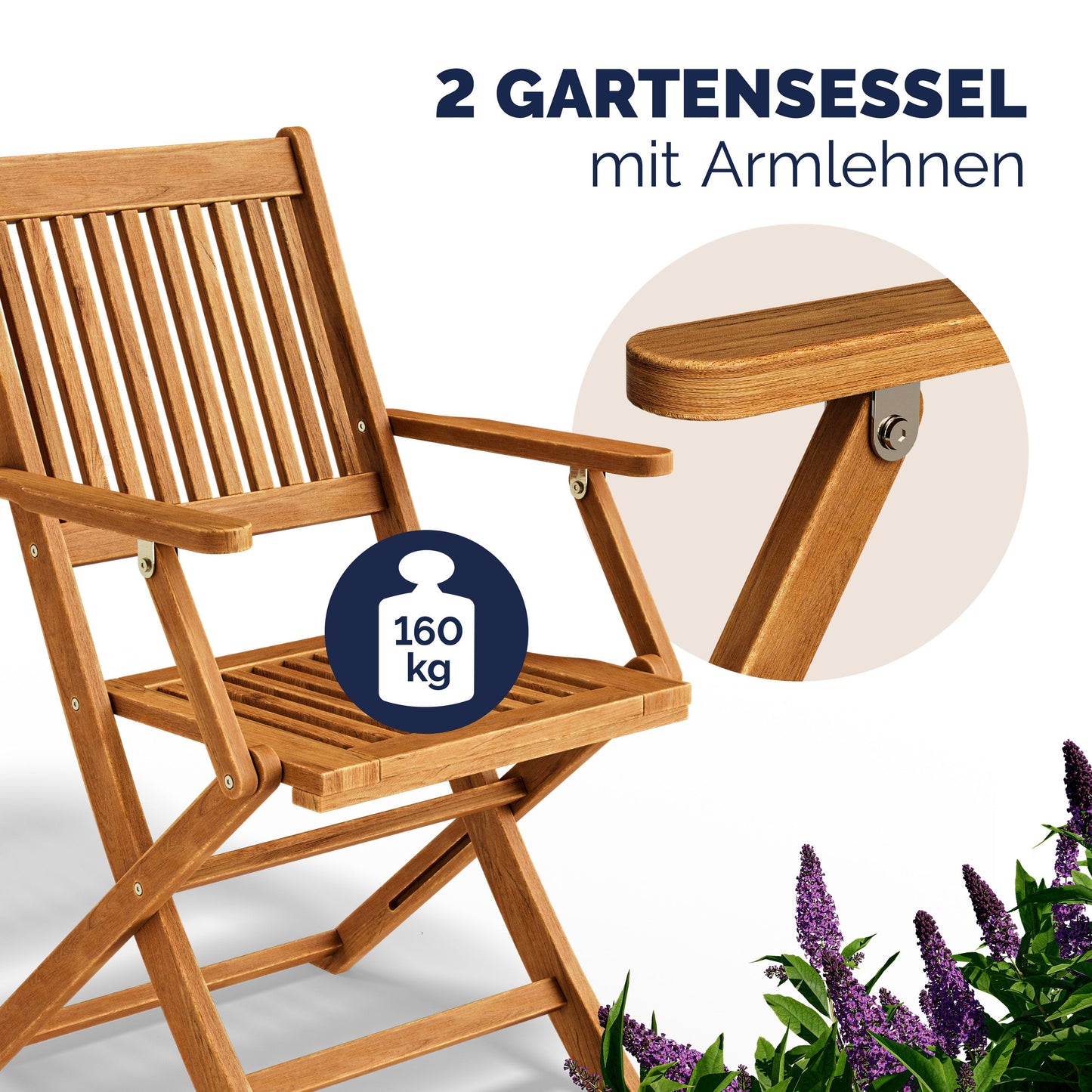Casaria Gartenstühle Sydney, 2er-Set – Akazienholz – 92 x 54 x 59 cm – Braun