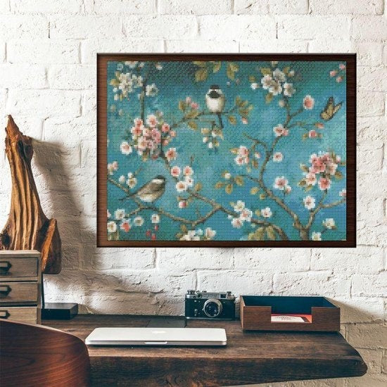 RubyeÂ® Diamant-Malerei Erwachsene - Diamant-Malerei Kinder - Diamant-Malerei Komplettpaket - Vögel & Blumen - 40x30cm