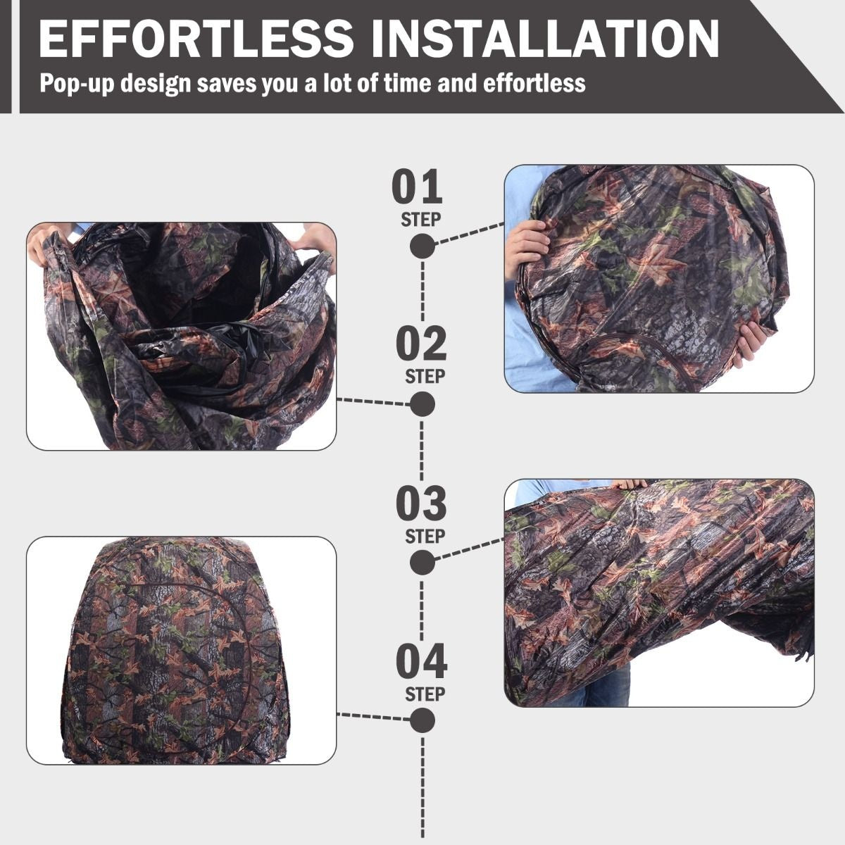 Coast Retractable Jagdhütte für 3 Personen Jagdzelt Stahlrahmen Mesh Fenster Tragetasche Riemen Bodenheringe Camouflage 152 x 152 x 163cm